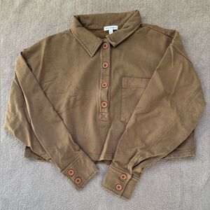 Good American - Heavy Fleece Polo Sweatshirt - Brown/Putty